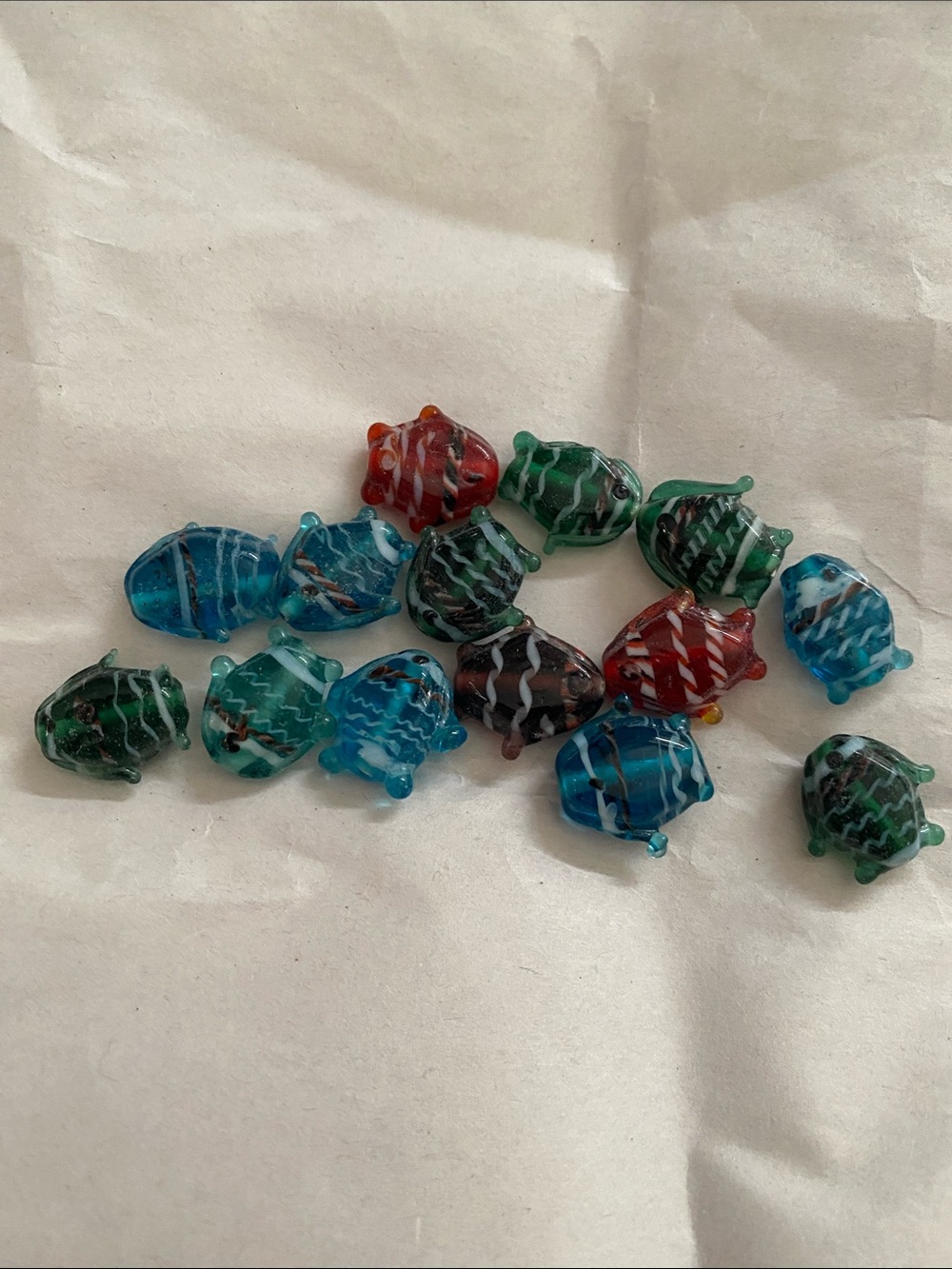 Multicolor Glass Fish Beads - Blue, Green & Red